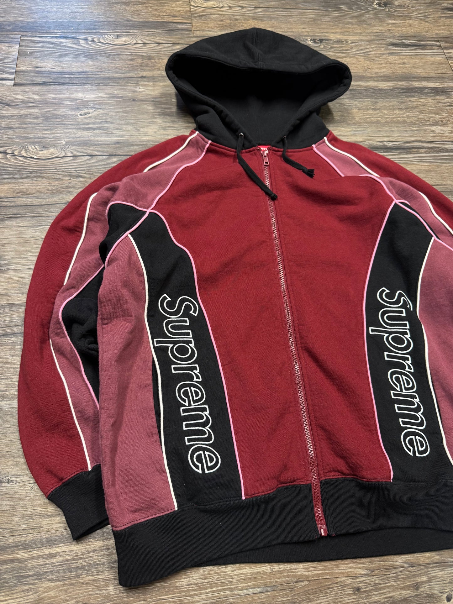 SUPREME TRACK PANELED ZIP UP HOODED SWEATSHIRT (M)