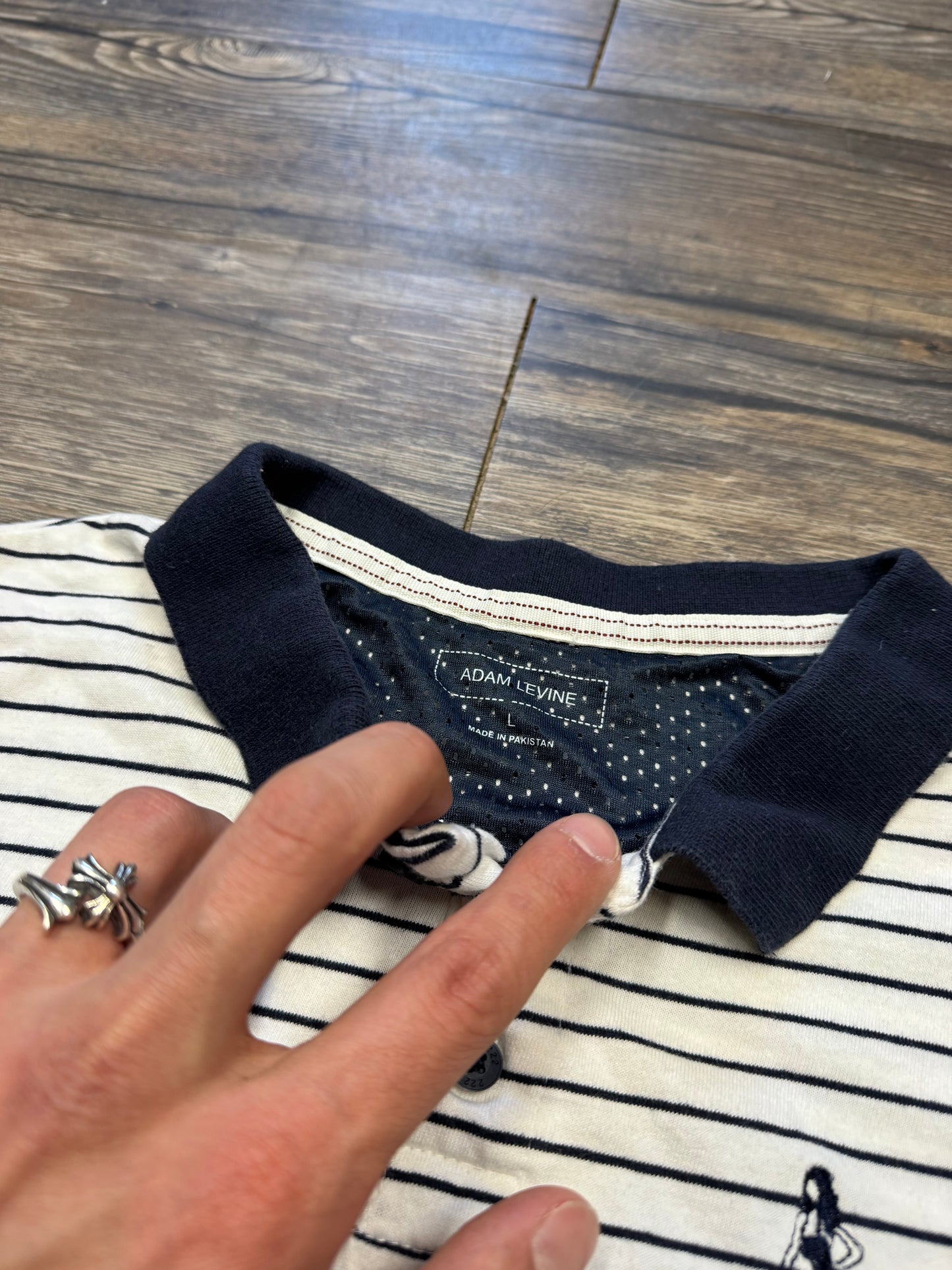 ADAM LEVINE STRIPED RIBBED POLO (M)