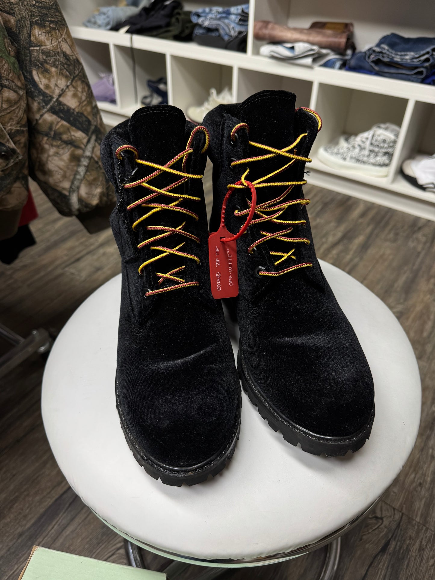 OFF WHITE PONY HAIR TIMBERLANDS (10.5)