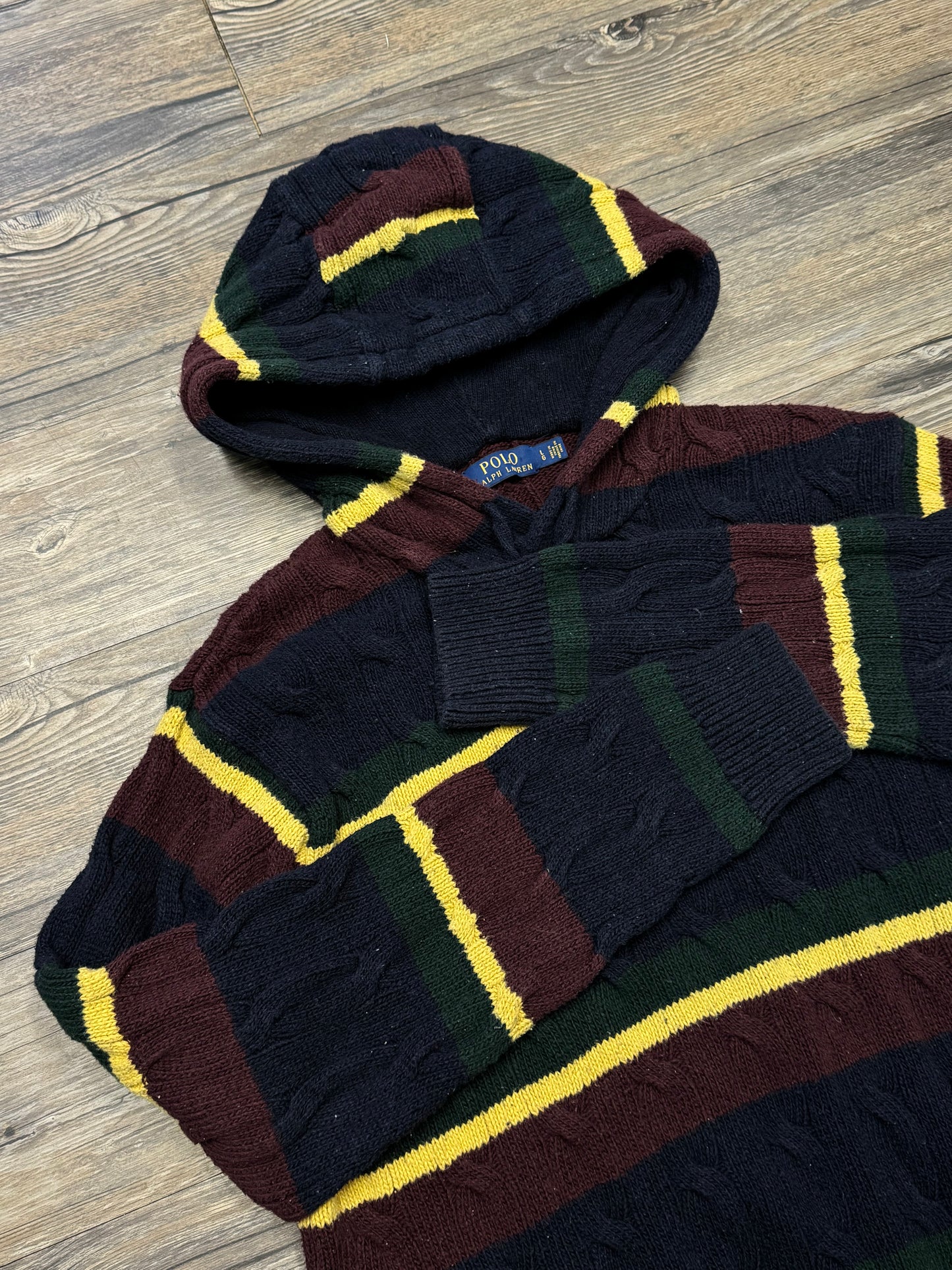 POLO RALPH LAUREN STRIPED KNIT HOODIE (L)
