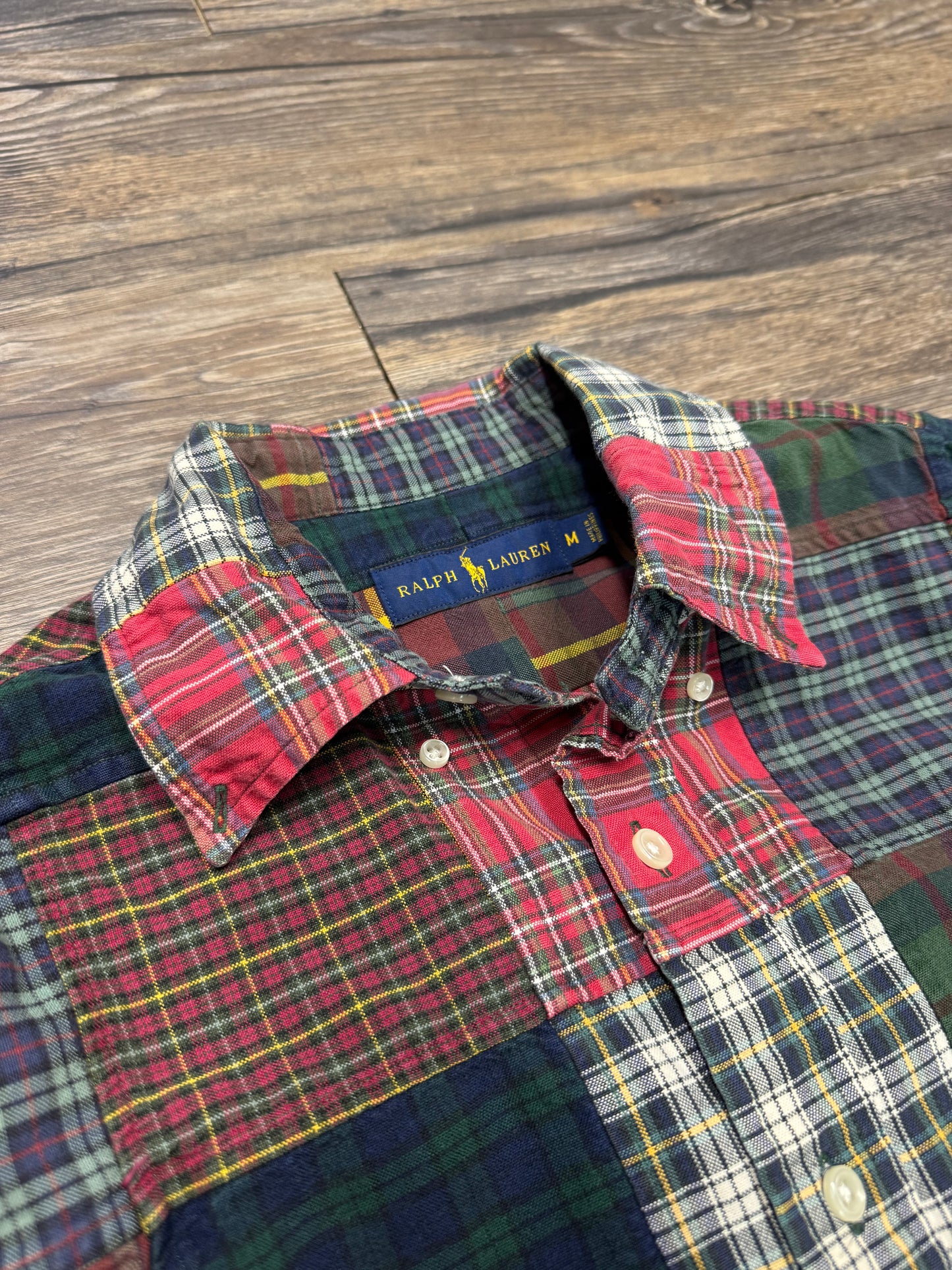 POLO RALPH LAUREN PLAID PATCHWORK BUTTON UP SHIRT (M)