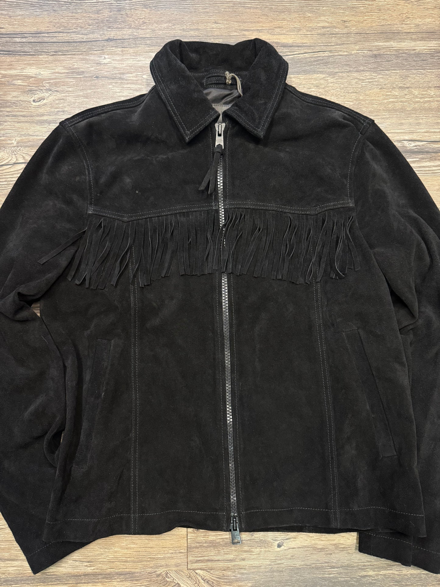ALL SAINTS WARREN SUEDE FRINGE LEATHER JACKET (M)