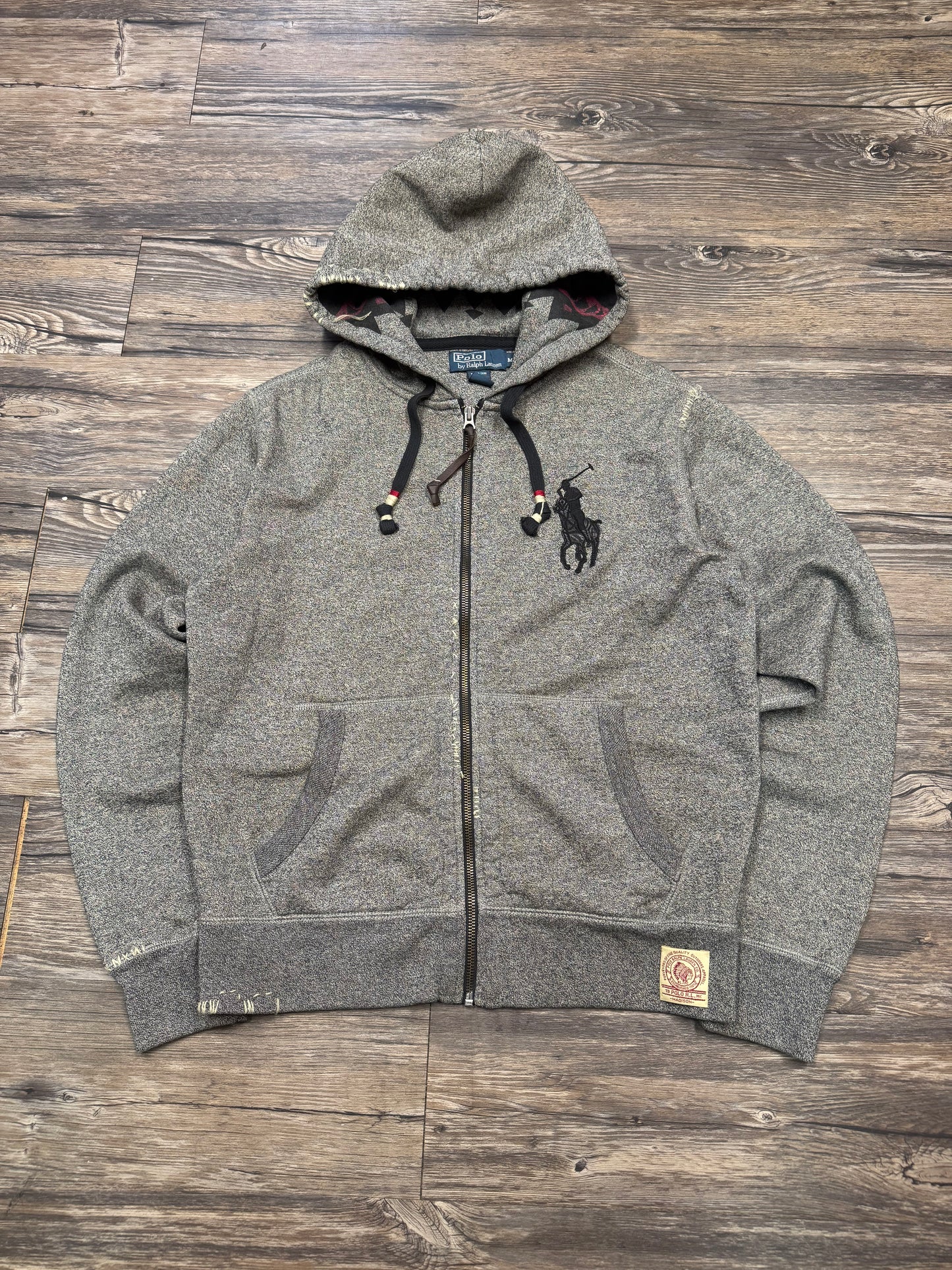 POLO RALPH LAUREN BIG PONY DISTRESSED ZIP-UP HOODIE (M)