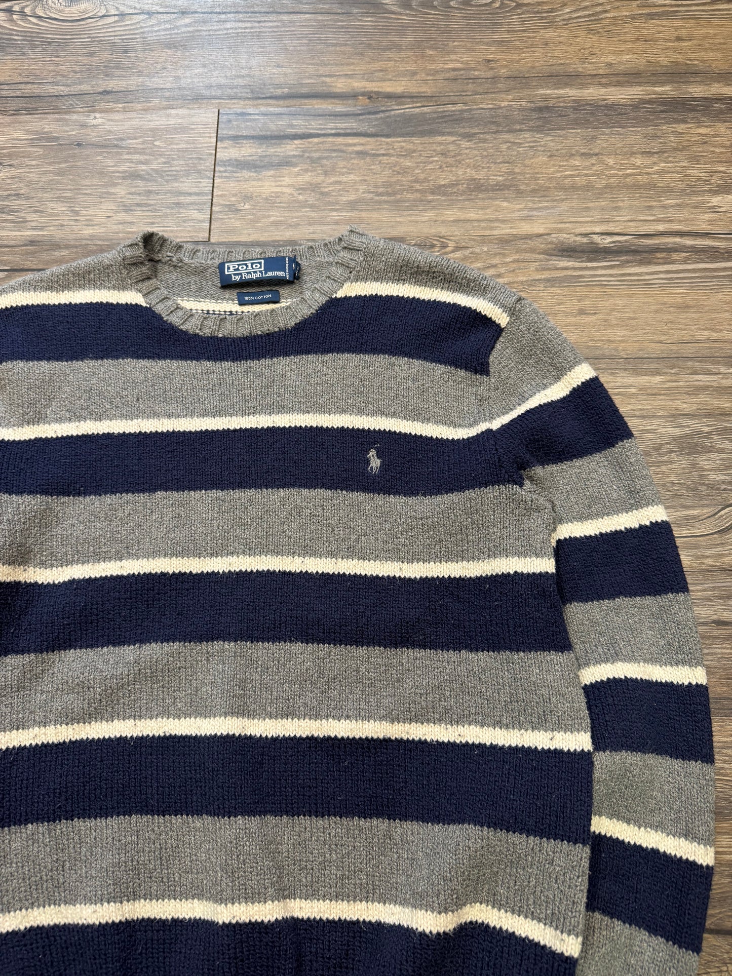 POLO RALPH LAUREN STRIPED CABLEKNIT SWEATER (M)