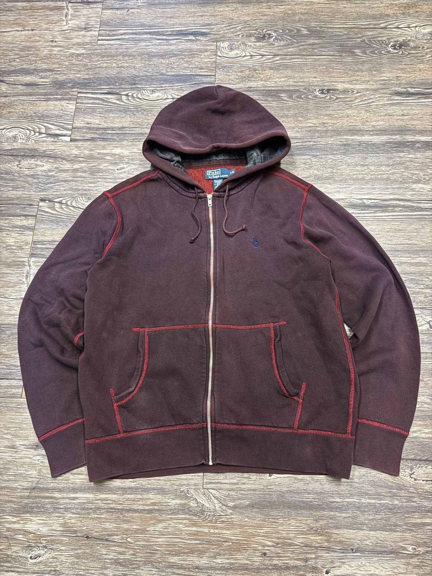 POLO RALPH LAUREN LINED SUNFADED MAROON HOODIE (L)