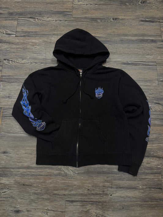 HARLEY DAVIDSON BLUE FLAMES ZIP-UP HOODIE (M)