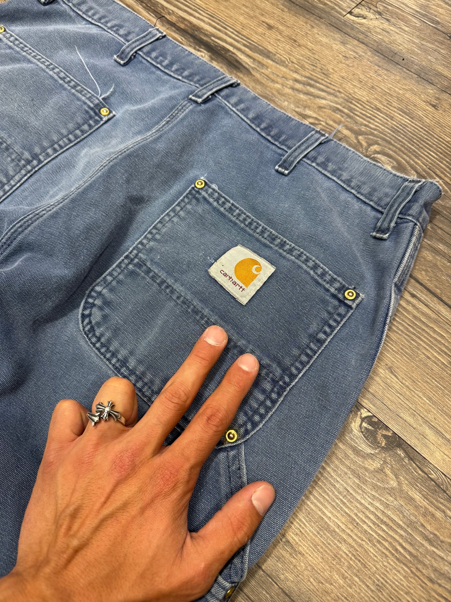 CARHARTT FADED BLUE VINTAGE CARPENTER JEANS (33)