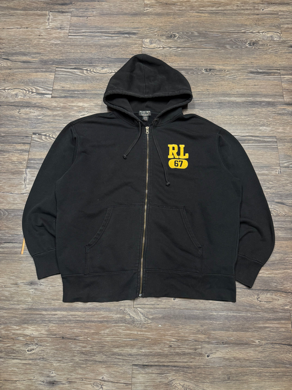 POLO JEANS CO. BLACK ZIP UP LOGO HOODIE (L)