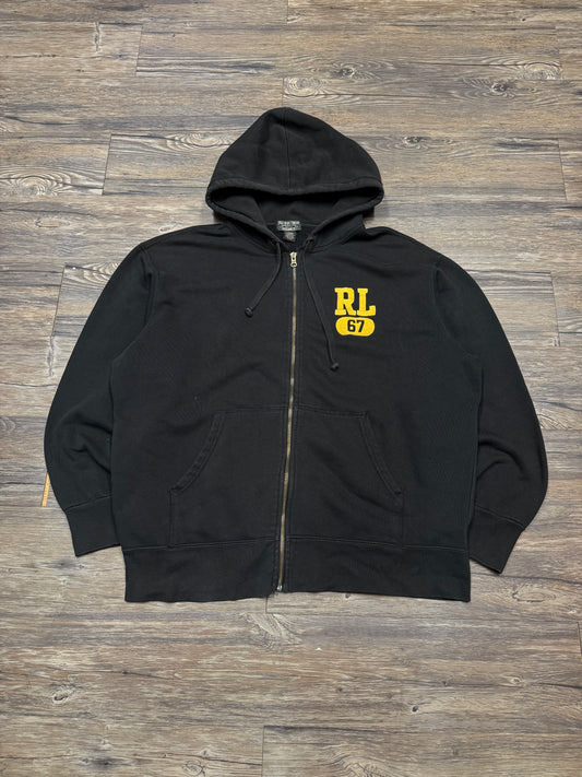 POLO JEANS CO. BLACK ZIP UP LOGO HOODIE (L)