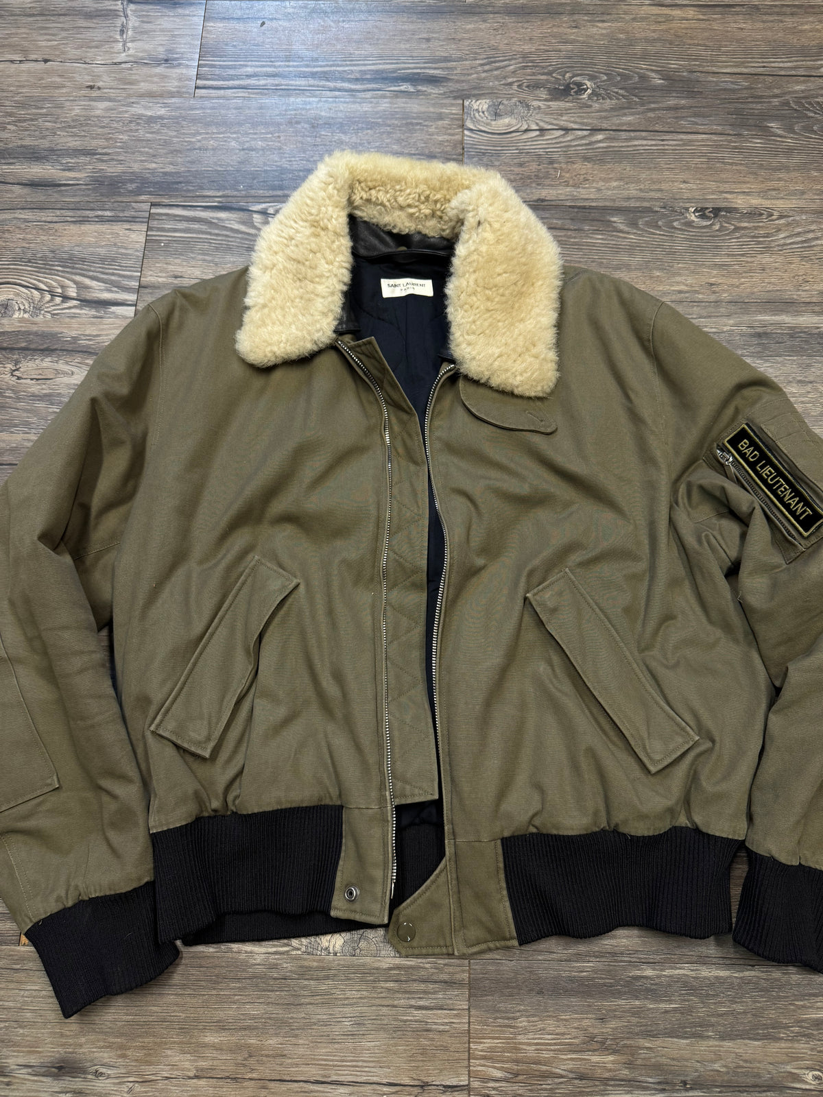 SAINT LAURENT FAUX FUR ‘BAD LIEUTENANT’ BOMBER JACKET (L)