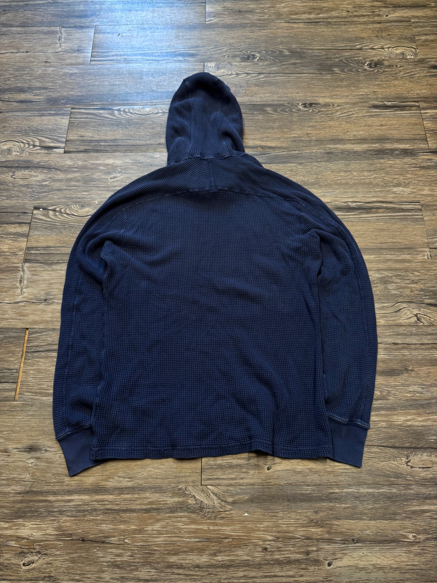 POLO RALPH LAUREN NAVY WAFFLE-KNIT HOODIE (M)