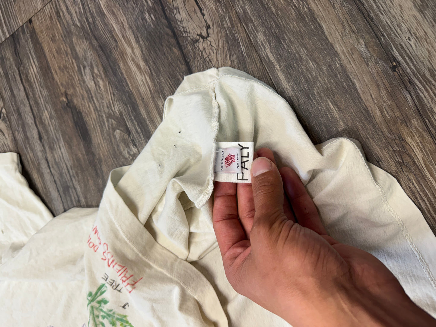 PALY HOLLYWOOD FIND YOUR FRIENDS DISTRESSED CREAM T-SHIRT (M)