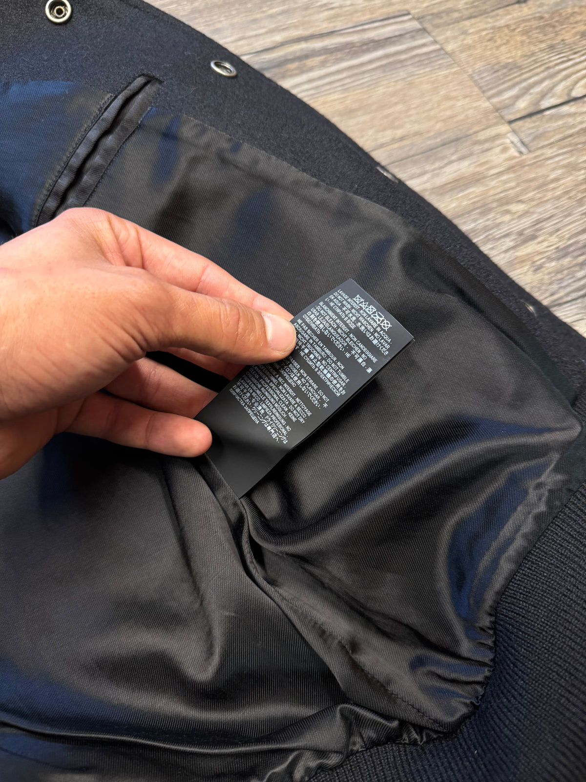 SAINT LAURENT BLACK LEATHER HYBRID TEDDY JACKET (46)