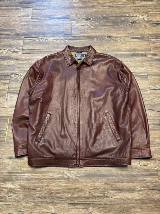 POLO RALPH LAUREN VINTAGE MAROON LEATHER JACKET (XL)