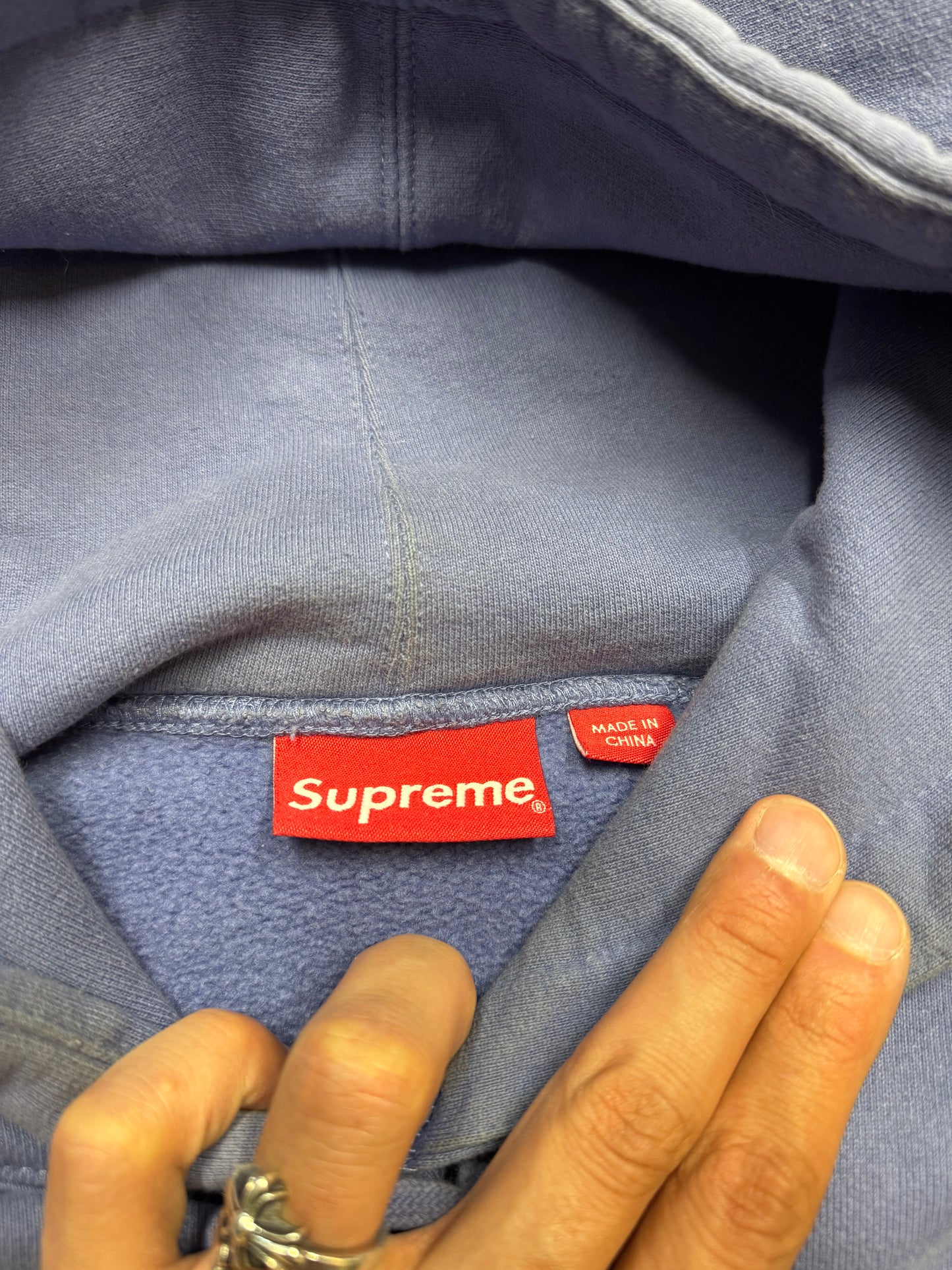 SUPREME SPIRAL PATCHES BLUE HOODIE (L)
