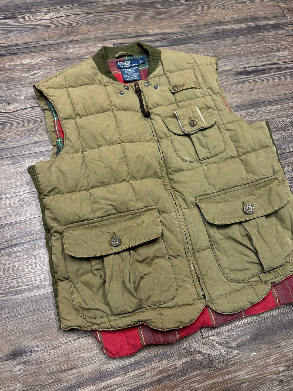 POLO RALPH LAUREN 90’s PLAID LINED PUFFER WORK VEST (L)