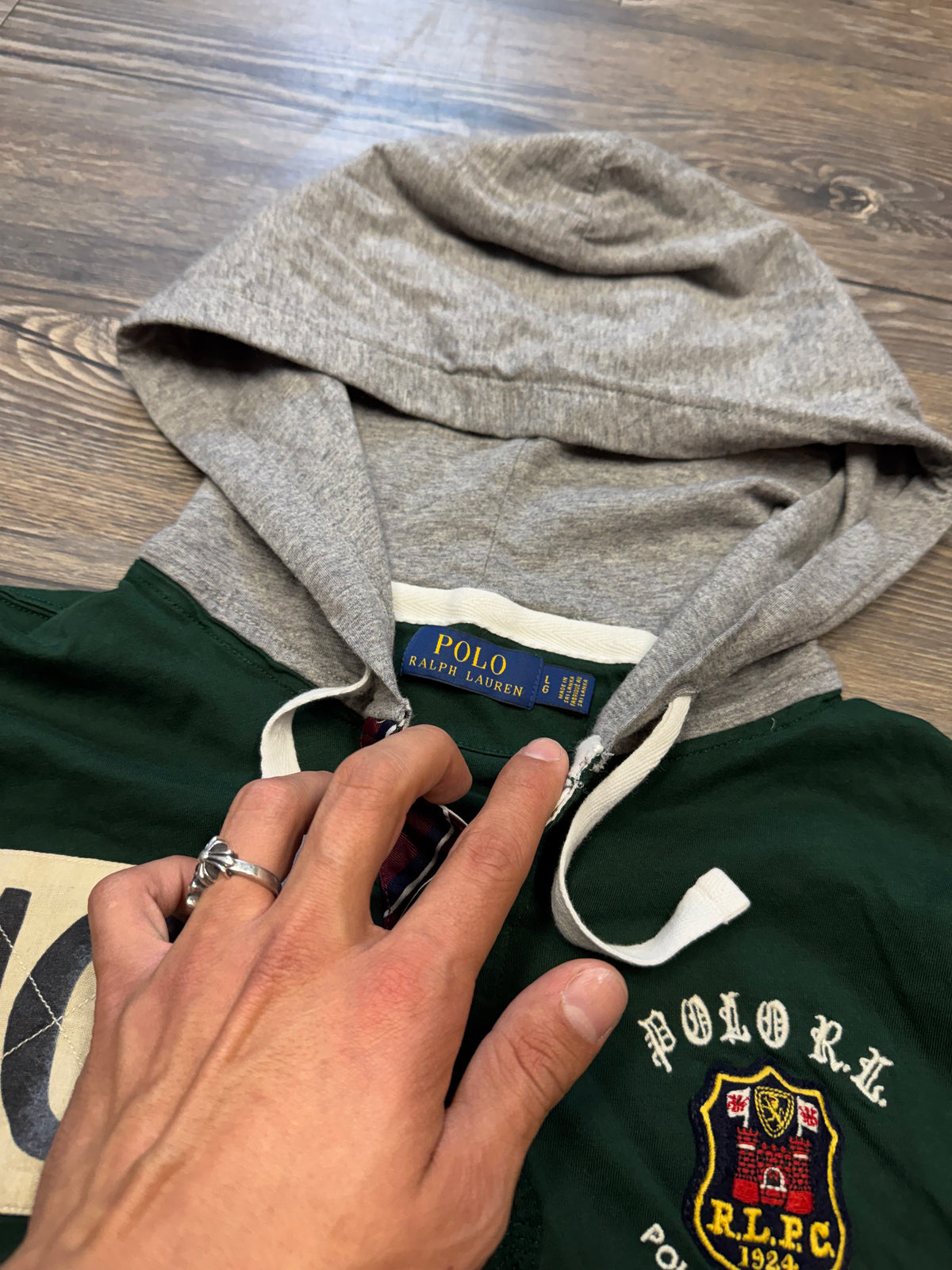 POLO RALPH LAUREN BLEECKER CUP LIGHTWEIGHT RUGBY STRIPED HOODIE (L)