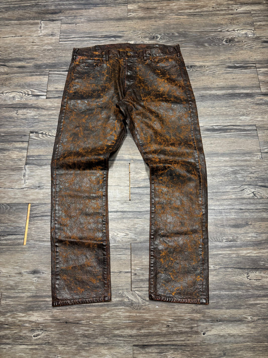 POLO RALPH LAUREN DENIM & SUPPLY WAXED CRACKED BROWN LEATHER PANTS (36)