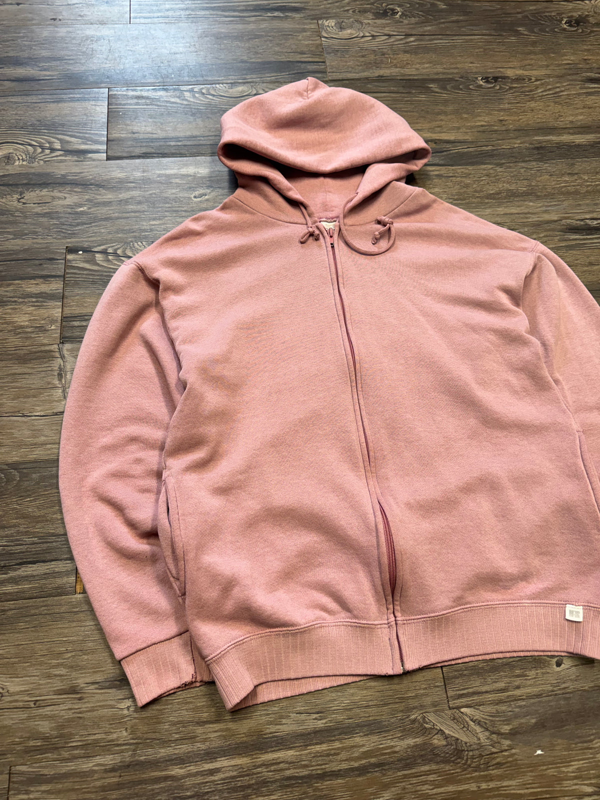 RUSSELL GREY TAG BUBBLE GUM ZIP UP HOODIE (M)