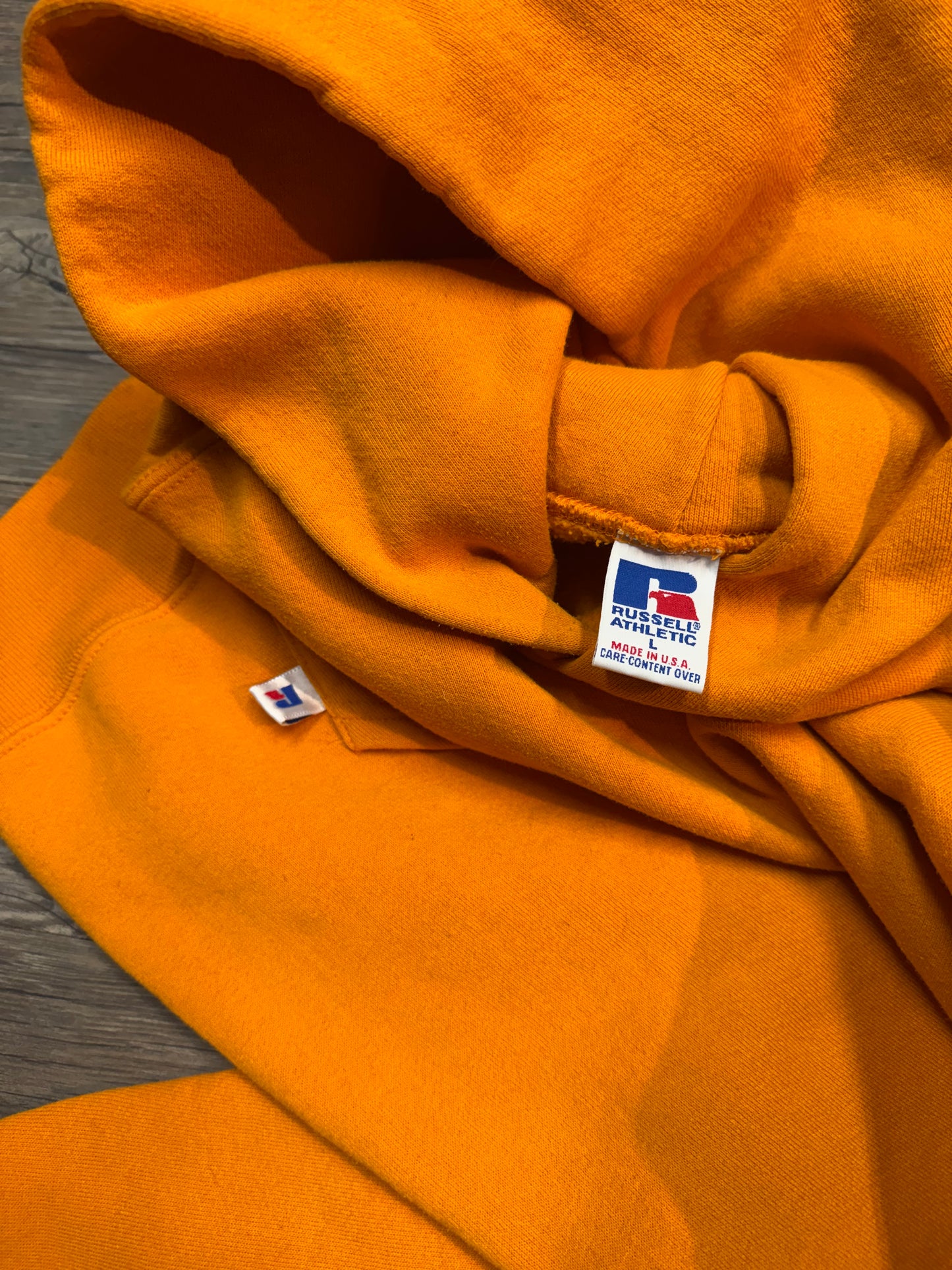 VINTAGE ORANGE BLANK RUSSELL HOODIE (L)