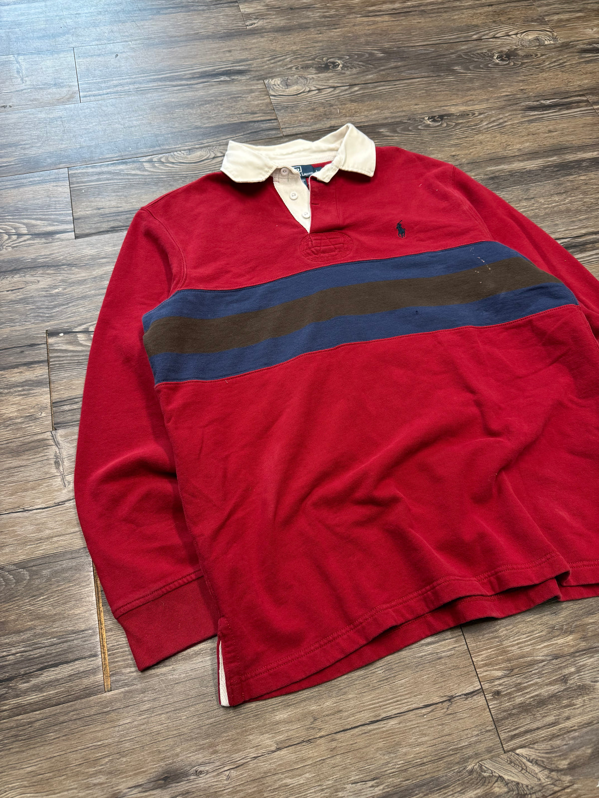 POLO RALPH LAUREN LONG-SLEEVE STRIPED RUGBY POLO (L)