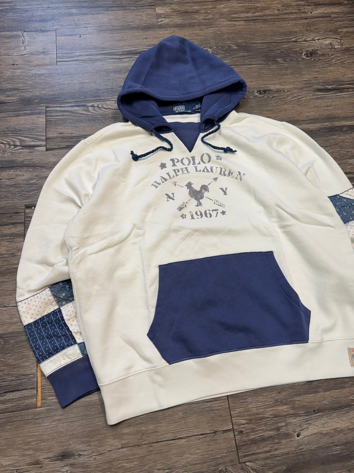 POLO RALPH LAUREN DISTRESSED PATCHWORK FLEECE HOODIE (XXL)