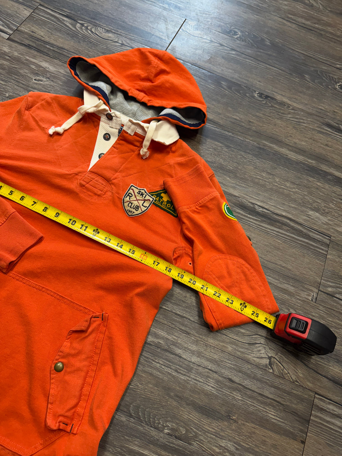 POLO RALPH LAUREN SKIT PATROL HENLEY PATCHWORK HOODED SWEATSHIRT (S)