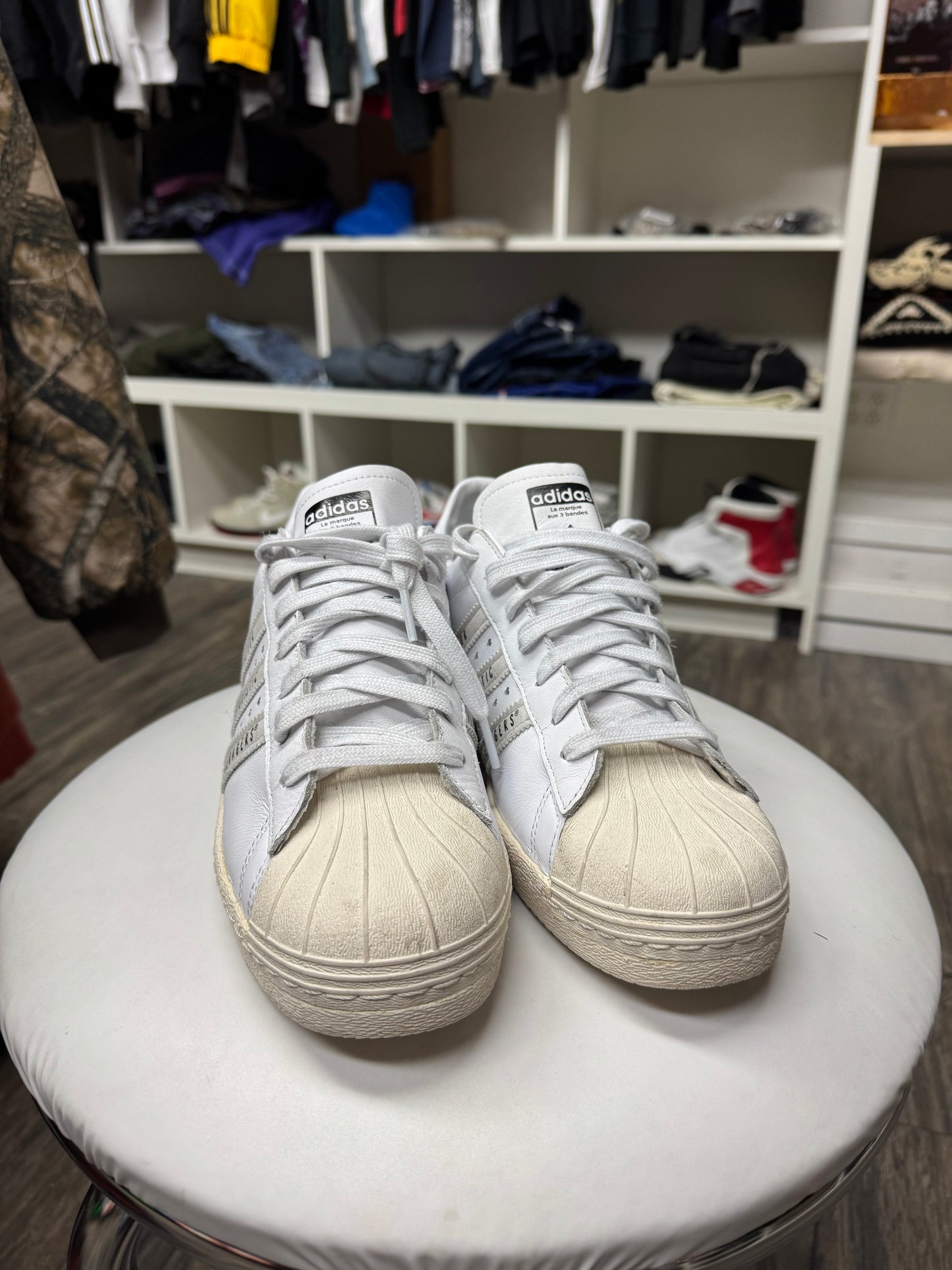 ADIDAS HUMAN-MADE WHITE SUPERSTARS (10.5)