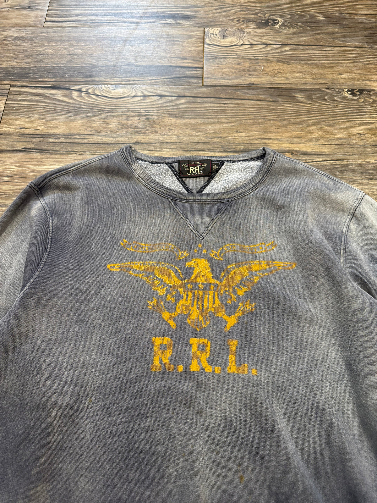 DOUBLE RL SUNFADED RIBKNIT NAVAL CREWNECK (XXL)