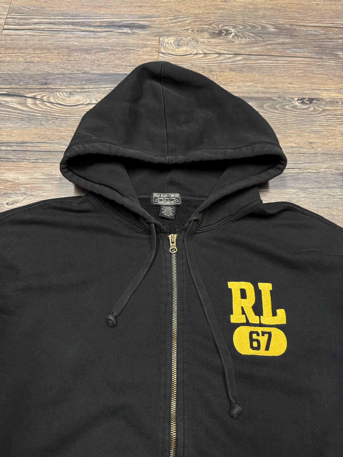 POLO JEANS CO. BLACK ZIP UP LOGO HOODIE (L)