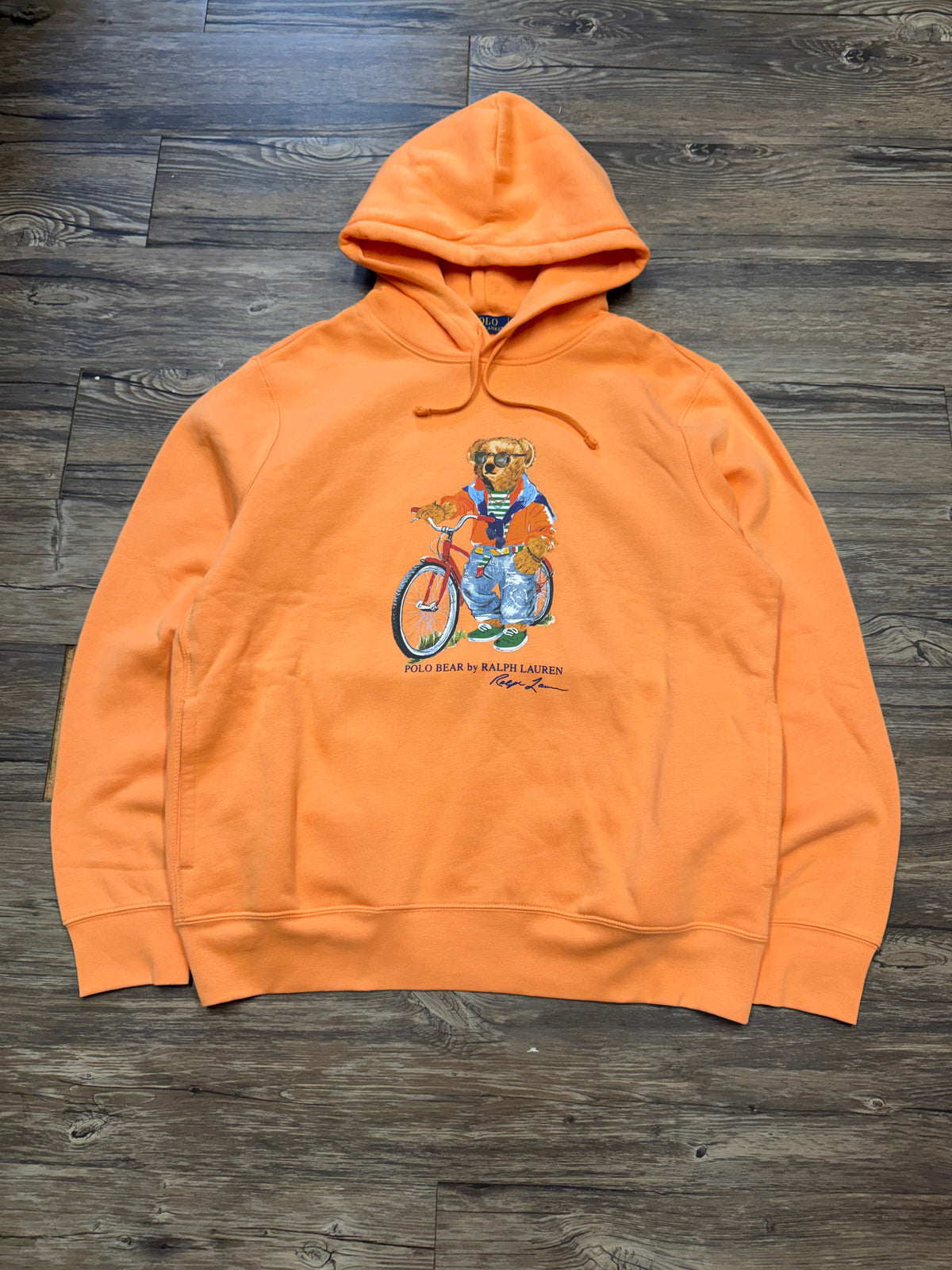 POLO RALPH LAUREN ORANGE BICYCLE BEAR HOODIE (L)