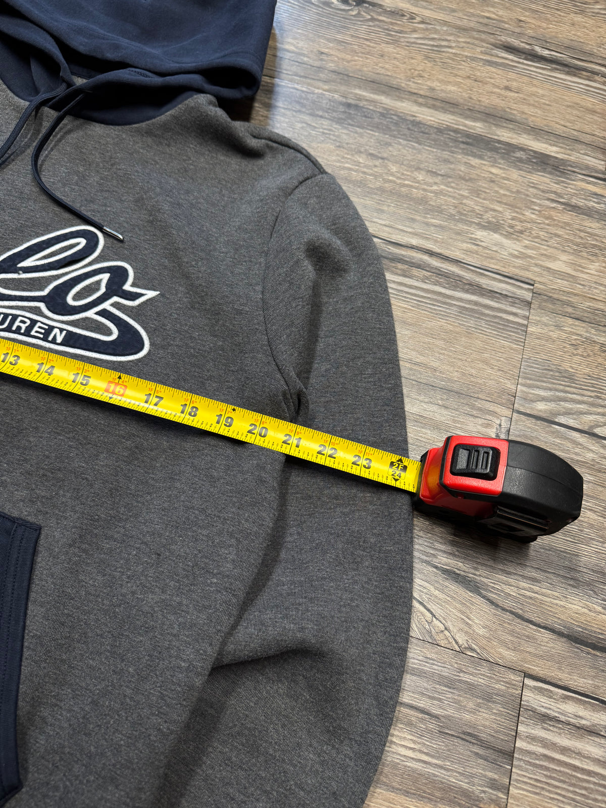 POLO RALPH LAUREN DOUBLE KNIT GREY & NAVY HOODIE (L)