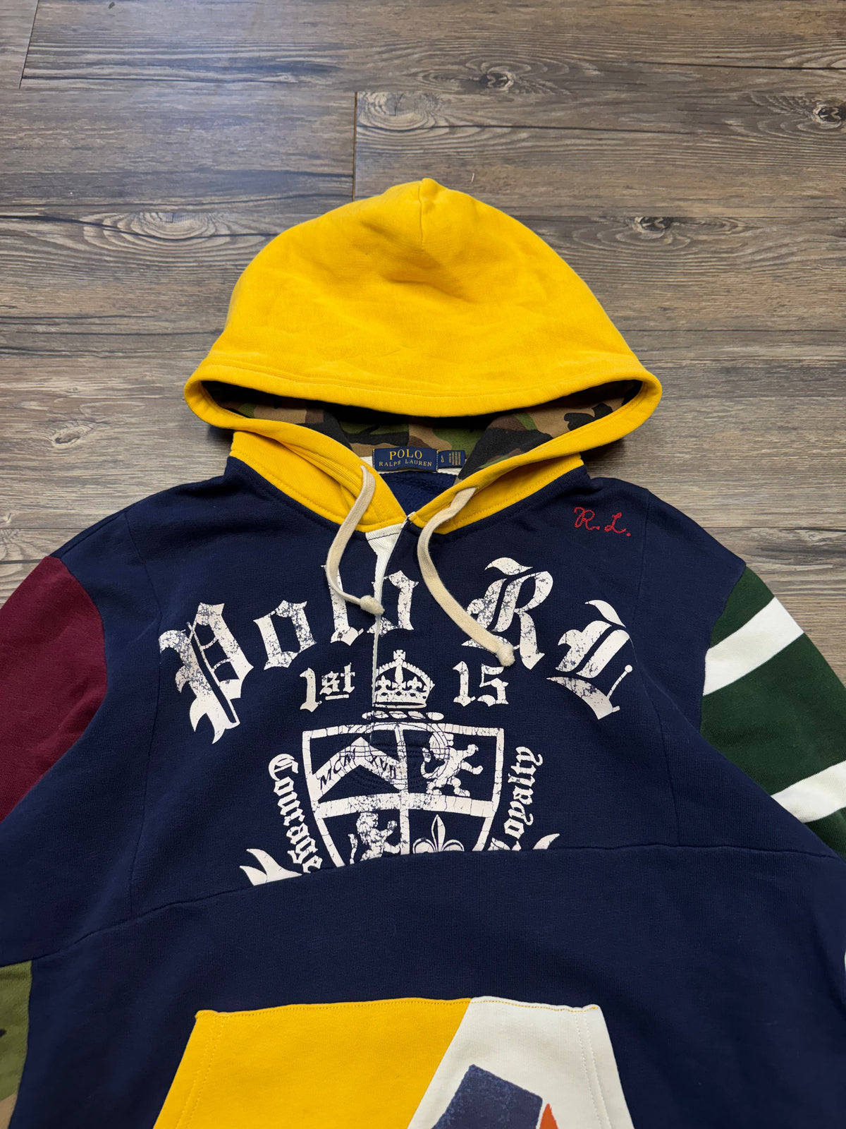 POLO RALPH LAUREN PATCHWORK SKULL RUGBY CAMO HOODIE (L)
