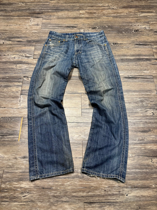 XRAY FADED & DISTRESSED BOOTCUT DENIM JEANS (34)
