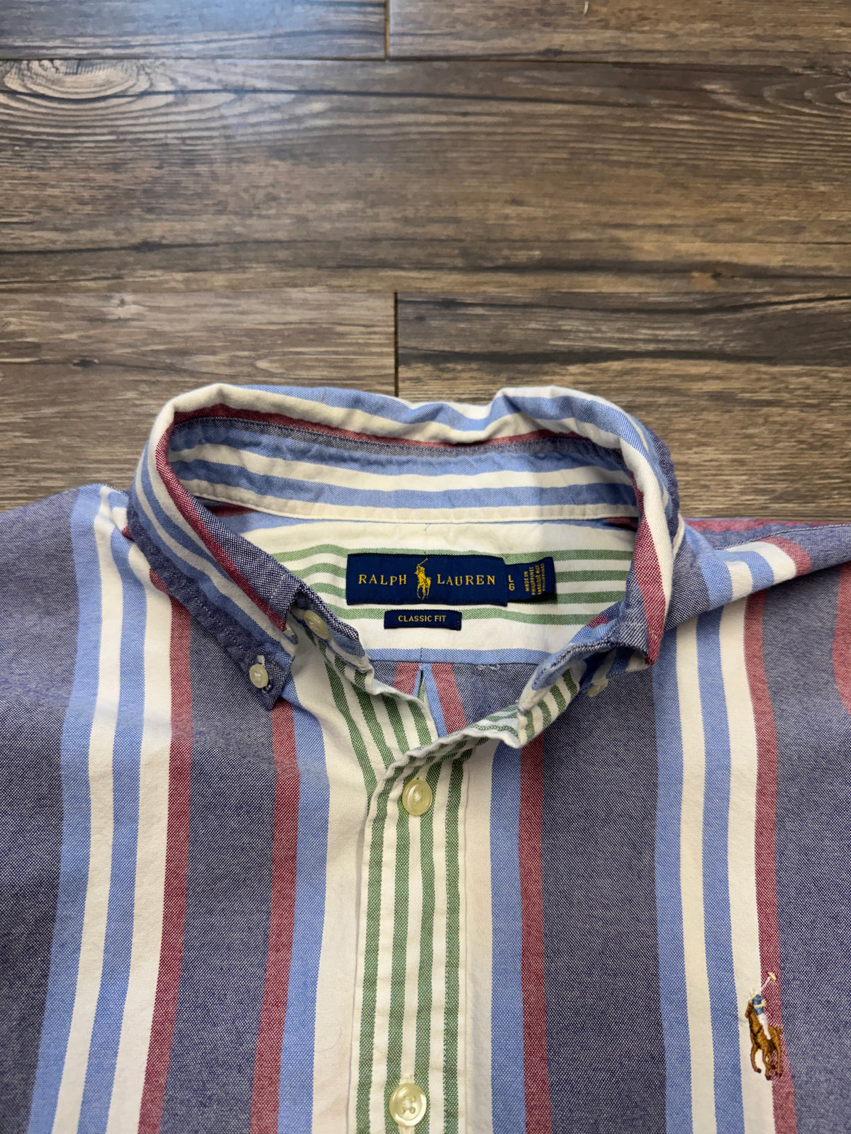 POLO RALPH LAUREN MULTI-COLORED STRIPED BUTTON UP SHIRT (L)