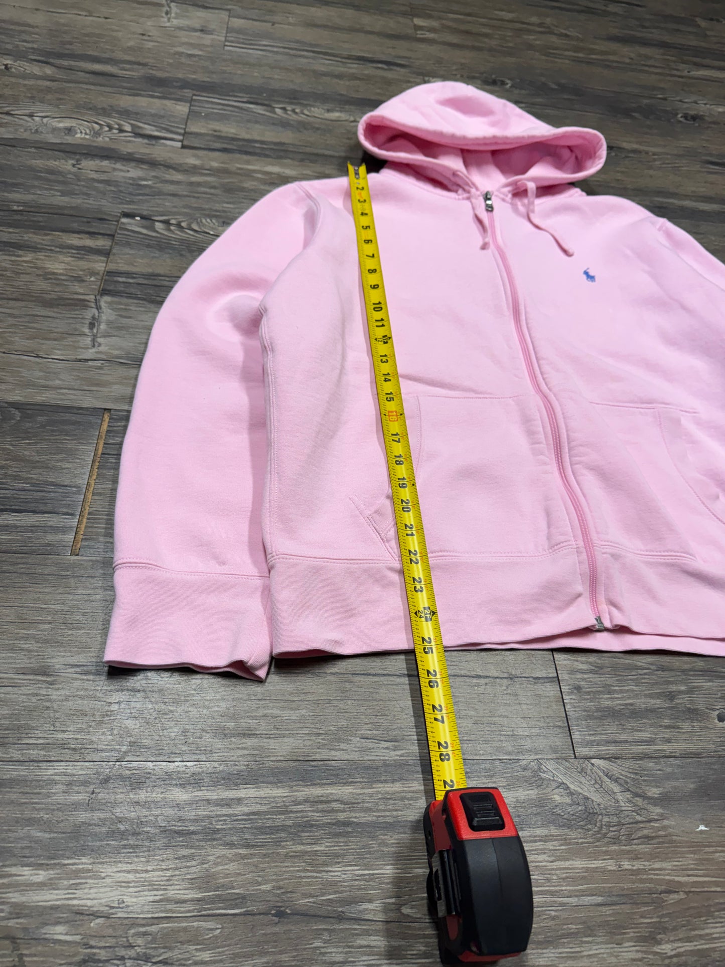 POLO RALPH LAUREN ‘BABY PINK’ ZIP UP HOODED SWEATSHIRT (XL)