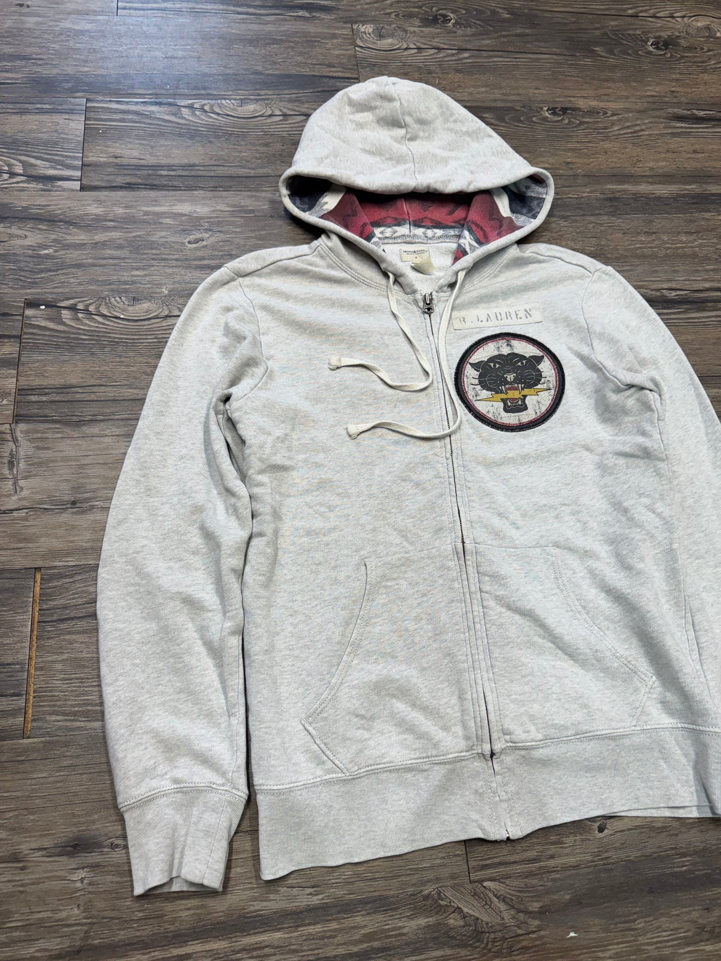 POLO RALPH LAUREN DENIM & SUPPLY TIGER MOTIF PLAID HOODED ZIP UP SWEATSHIRT (S)