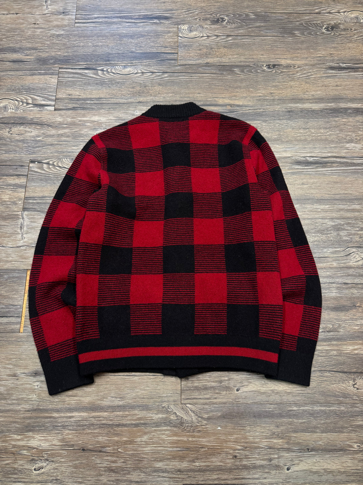 RRL BUFFALO PLAID ZIP UP WOOL SWEATER (M)