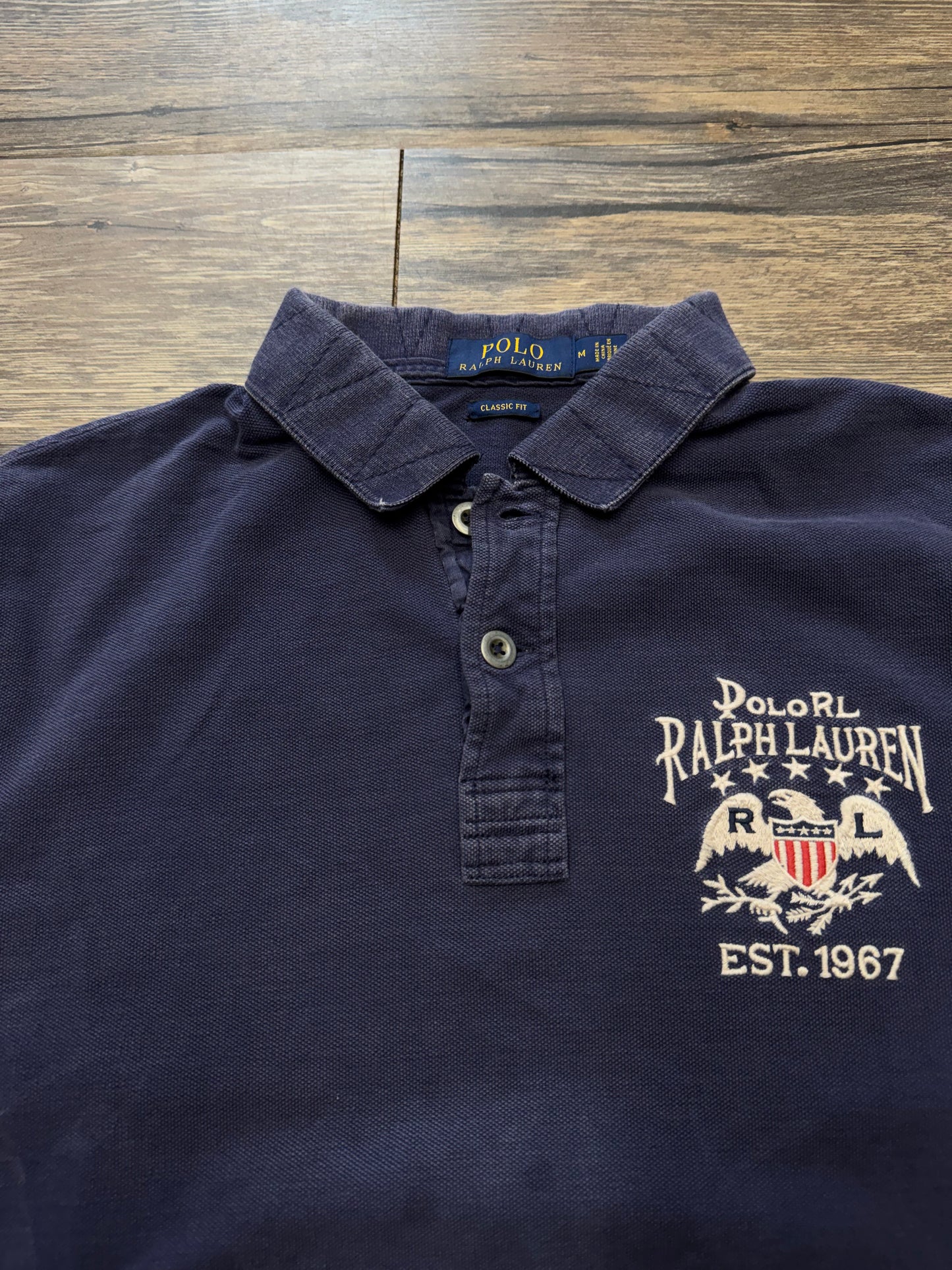 POLO RALPH LAUREN DISTRESSED RIBBED AMERICAN FLAG SHIRT (M)