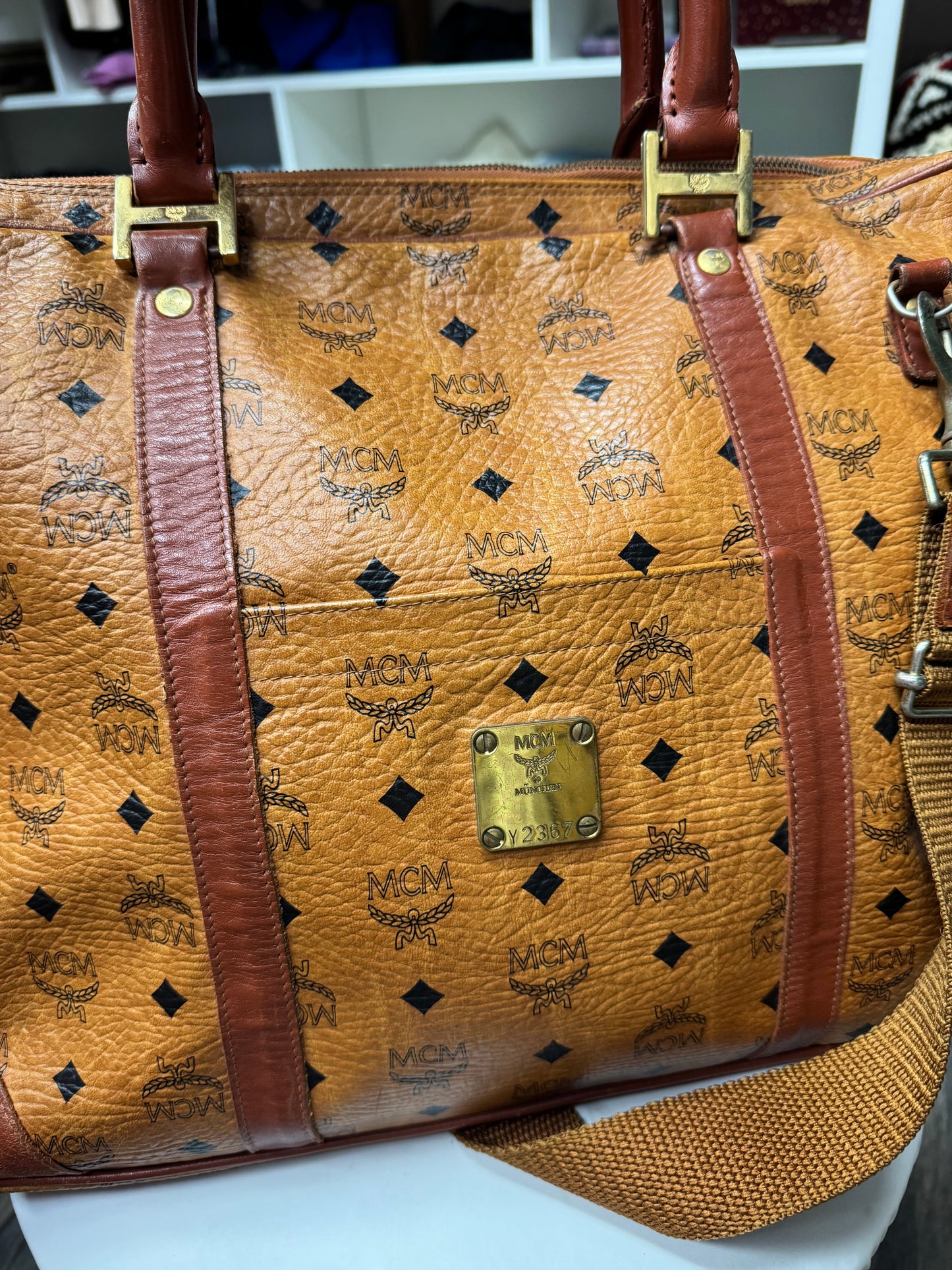 VINTAGE MCM MONOGRAM SHOULDER BAG (OS)