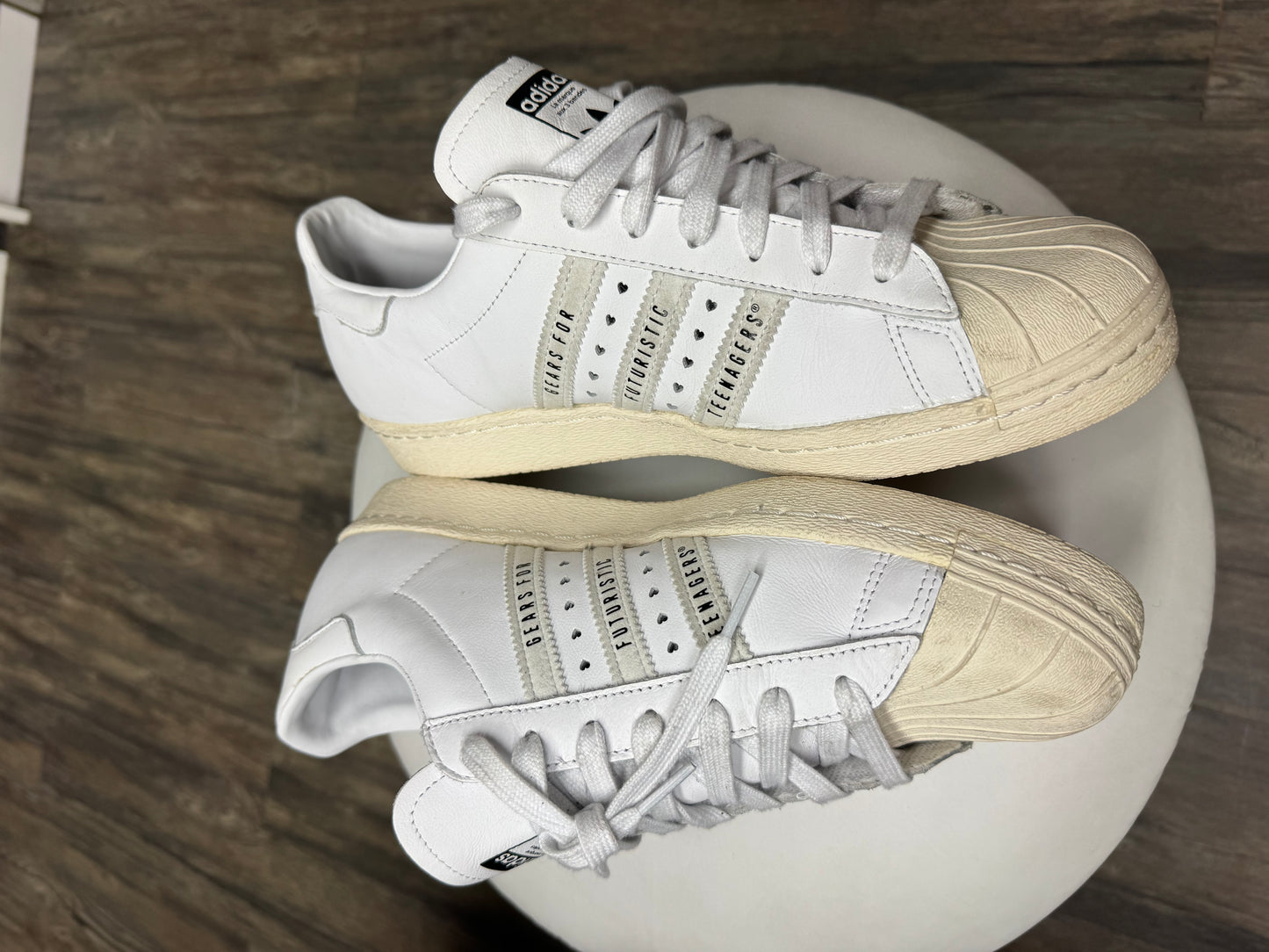 ADIDAS HUMAN-MADE WHITE SUPERSTARS (10.5)