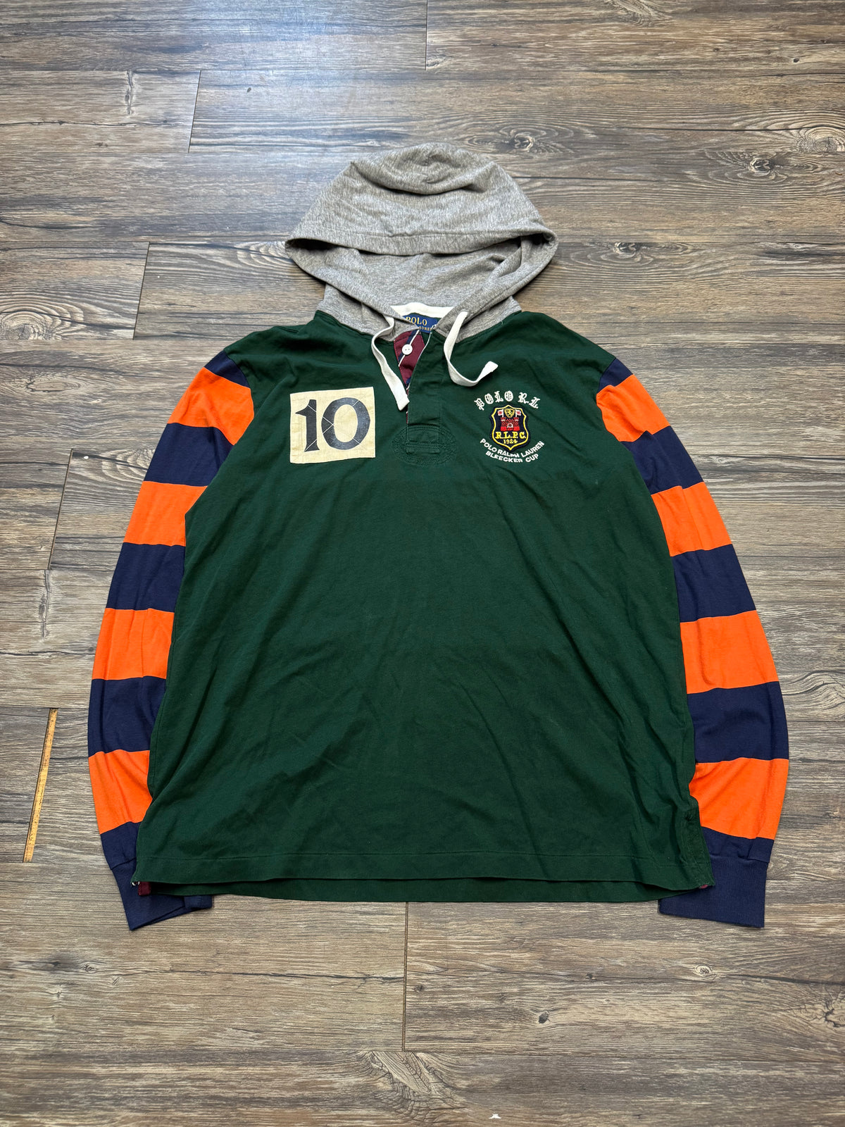 POLO RALPH LAUREN BLEECKER CUP LIGHTWEIGHT RUGBY STRIPED HOODIE (L)