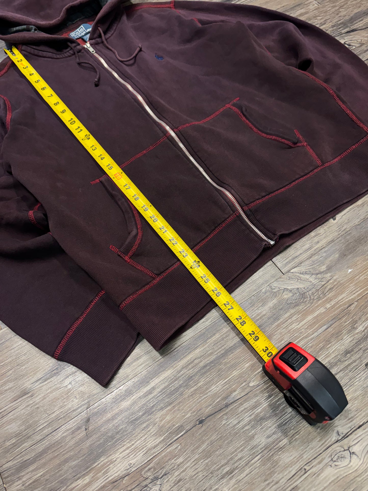 POLO RALPH LAUREN LINED SUNFADED MAROON HOODIE (L)