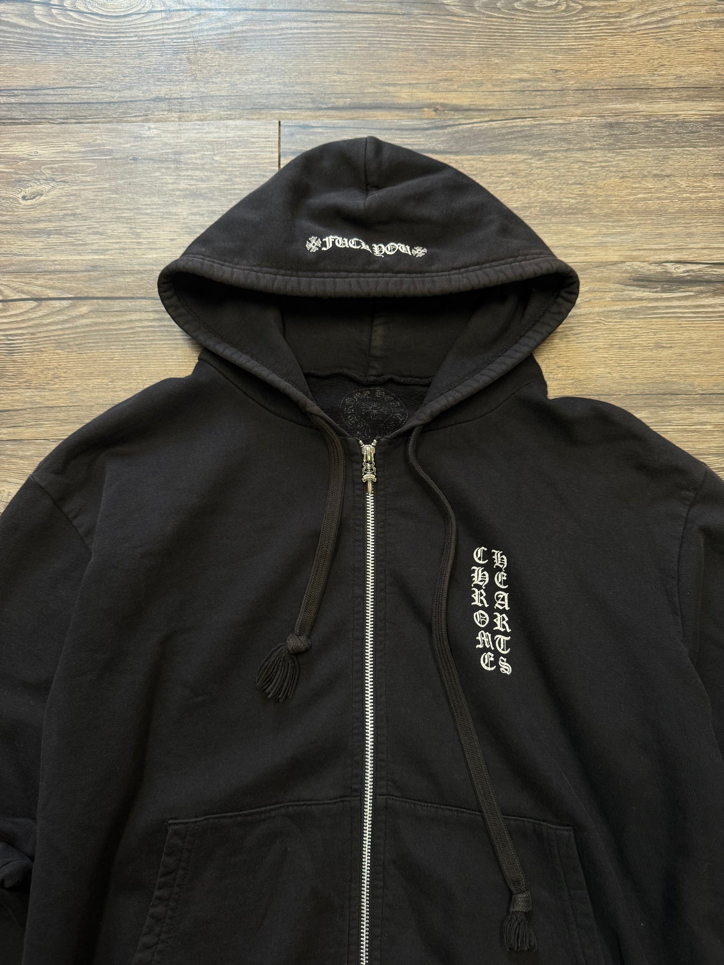 CHROME HEARTS VTG F*CK YOU VERT LOGO ZIP-UP (XS)