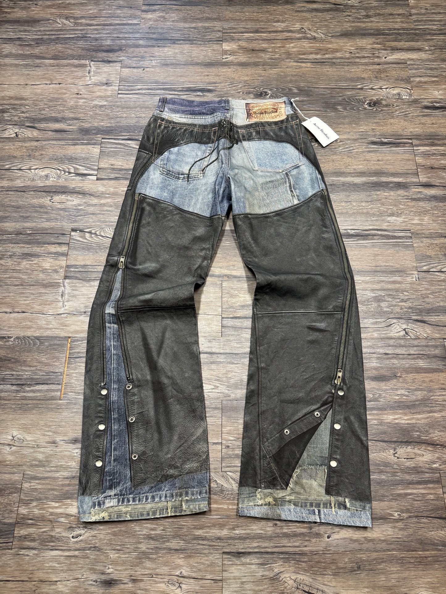 ACNE STUDIOS FAUX LEATHER CHAPS TROMPE L’OEIL JEANS (31)