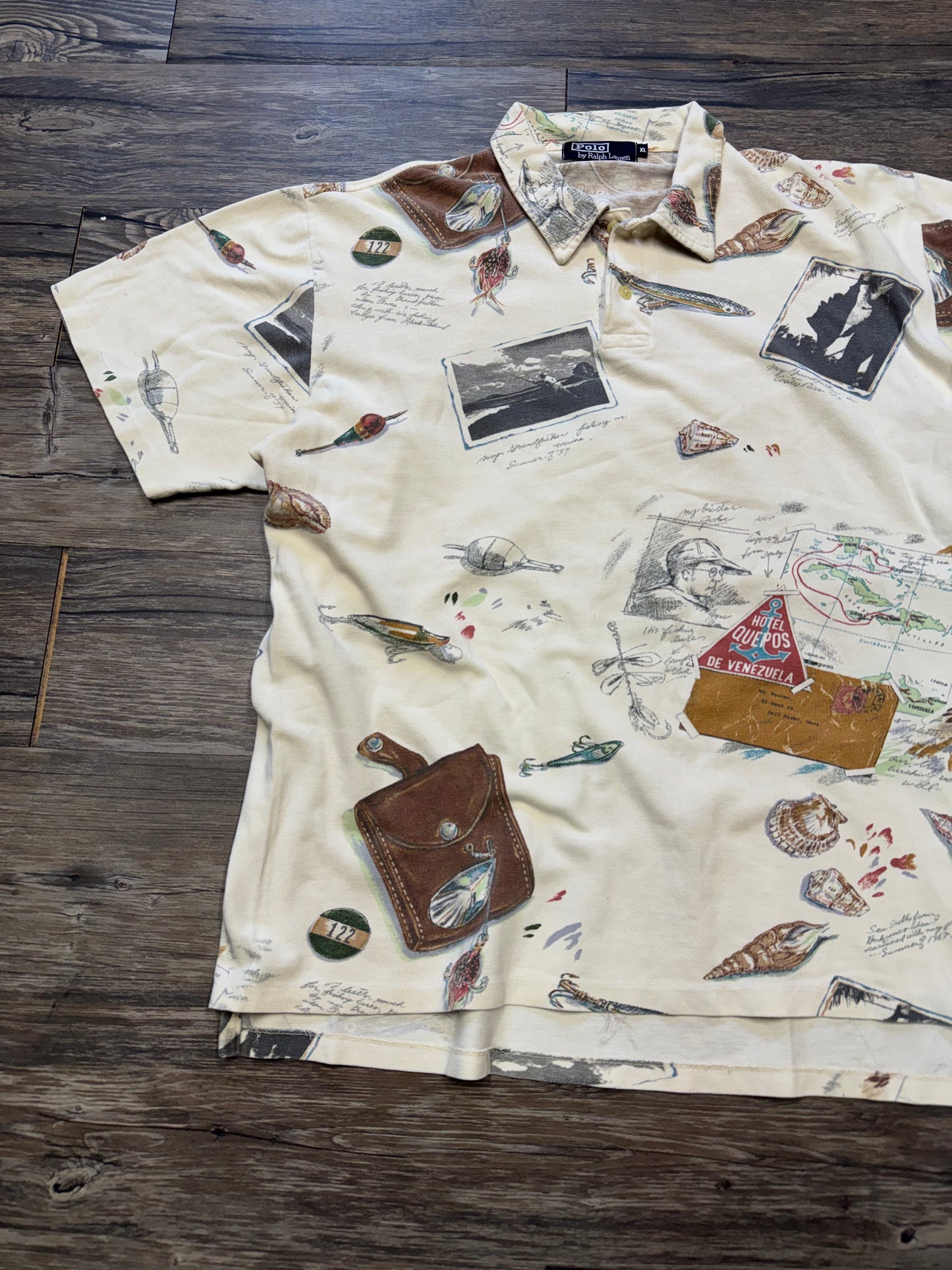 POLO RALPH LAUREN VTG CAMP FISHING PRINT SHIRT (XL)