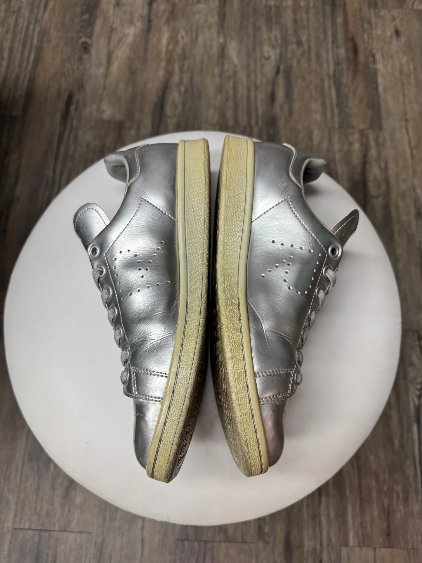 RAF SIMONS X STAN SMITHS METALLIC LOW TOP SNEAKERS (8.5)