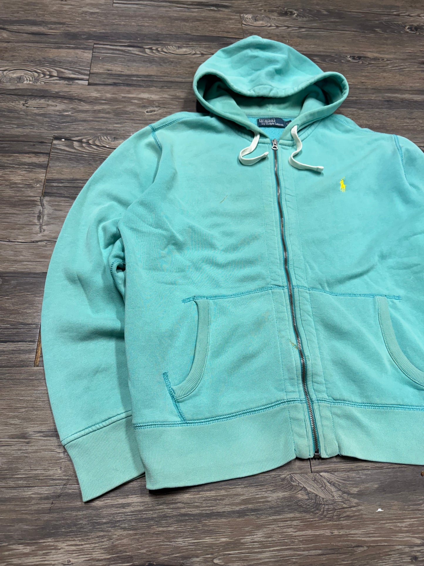 POLO RALPH LAUREN ‘TEAL’ ZIP UP HOODED SWEATSHIRT (L)