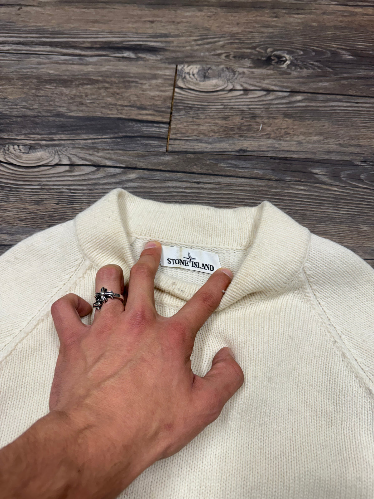 STONE ISLAND 1990’s MOCK NECK WOOL CREWNECK SWEATER (M)