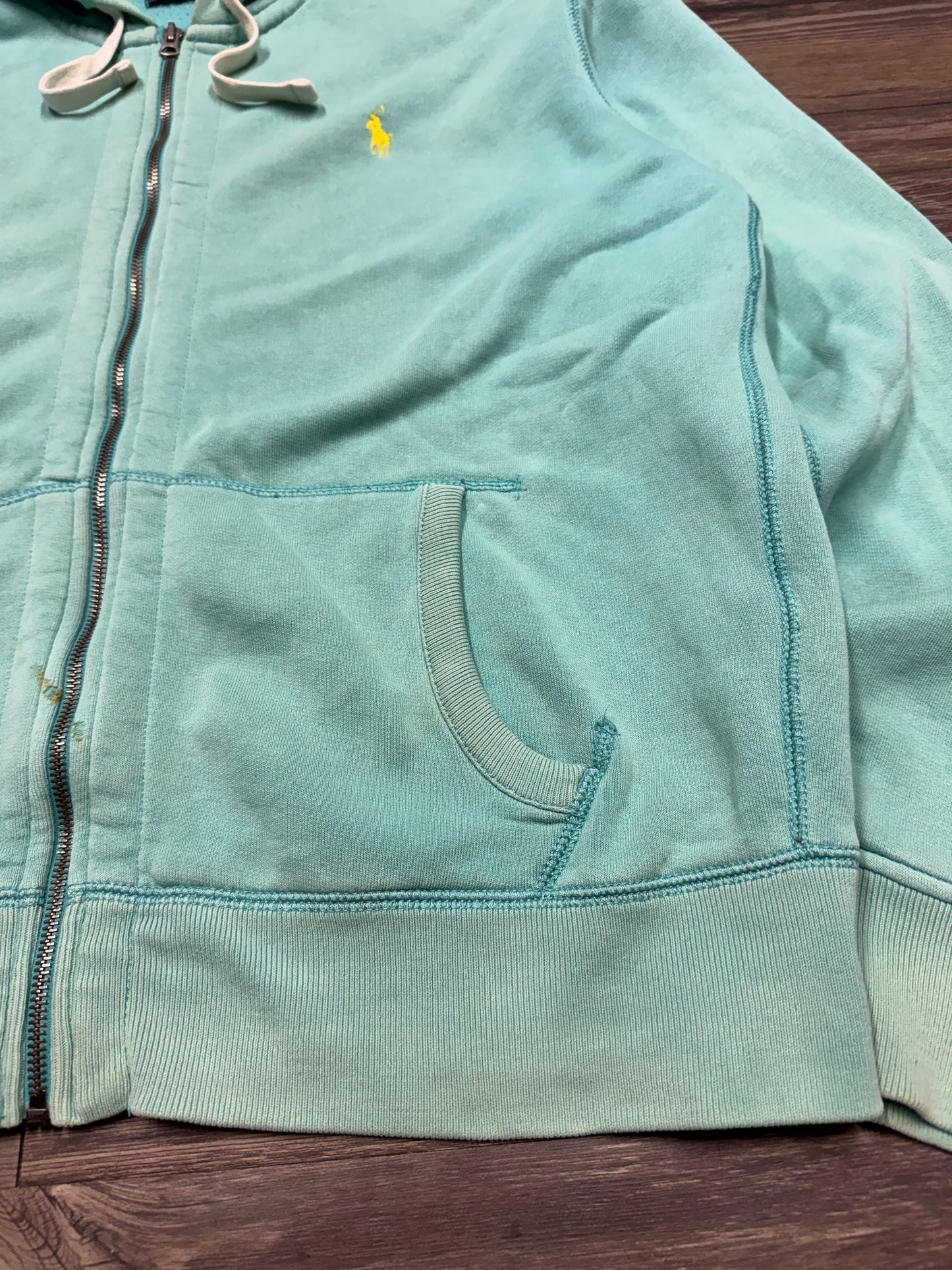 POLO RALPH LAUREN ‘TEAL’ ZIP UP HOODED SWEATSHIRT (L)